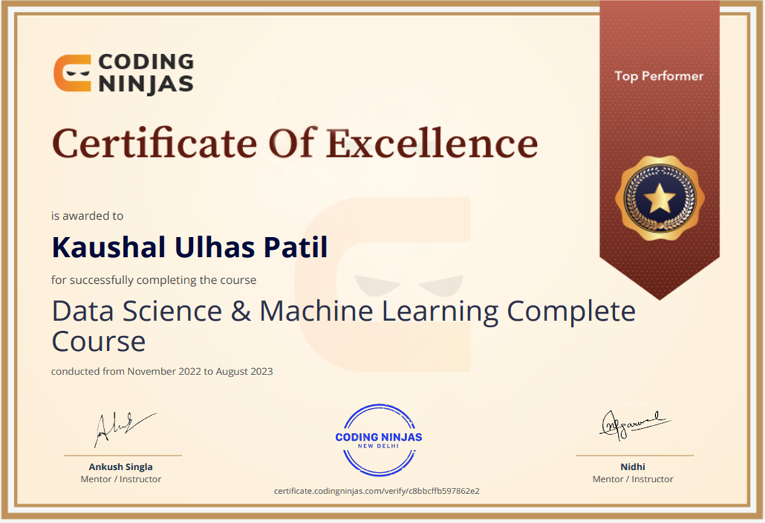 Data Science and Machine learning certification